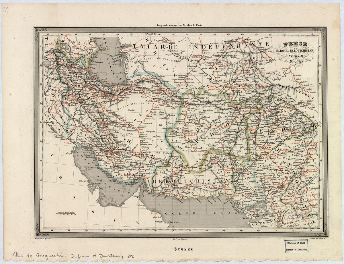 Perse, Kaboul, Beloutchistan Et Pendjab 1840 by Relic Map Company