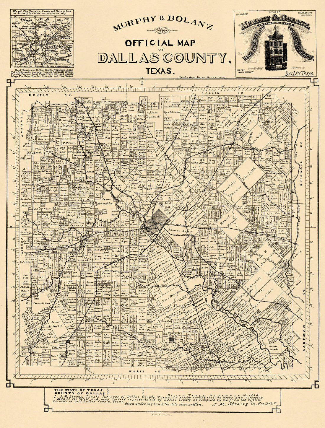 Official Map of Dallas County, Texas (Murphy &amp; Bolanz Official Map of Dallas County, Texas) 1886