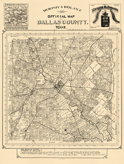 Official Map of Dallas County, Texas (Murphy &amp; Bolanz Official Map of Dallas County, Texas) 1886