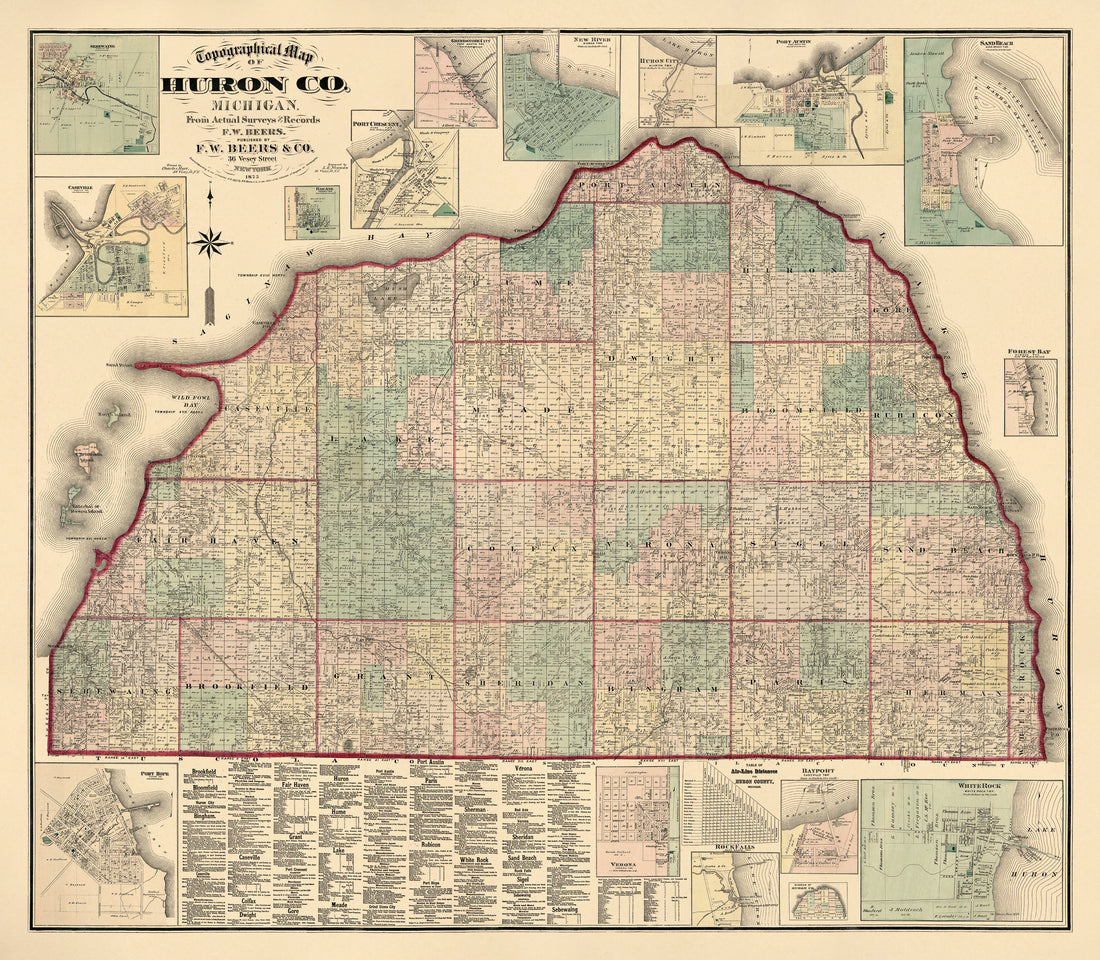 Topographic Map of Huron County, Michigan 1875