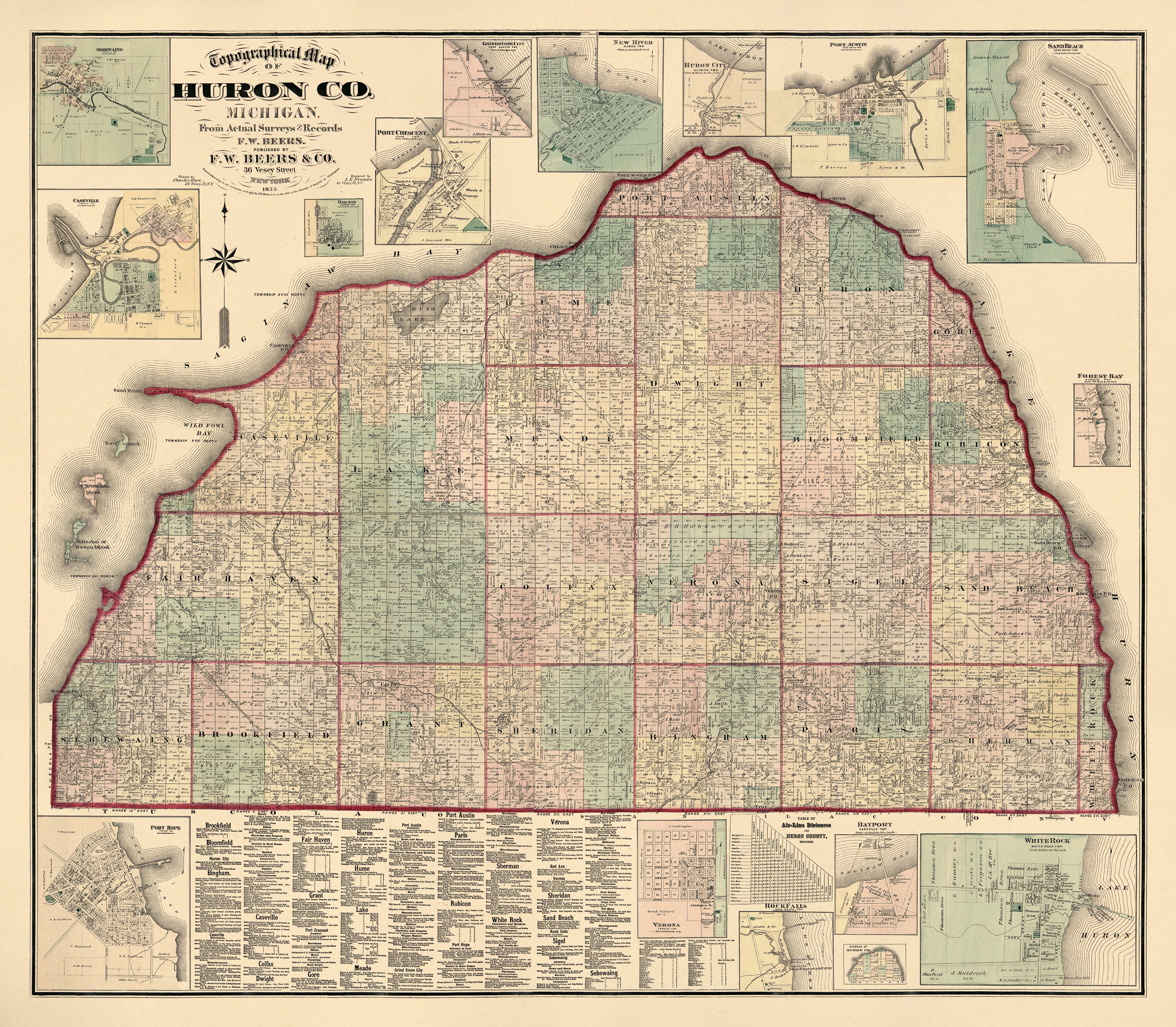 Topographic Map of Huron County, Michigan 1875