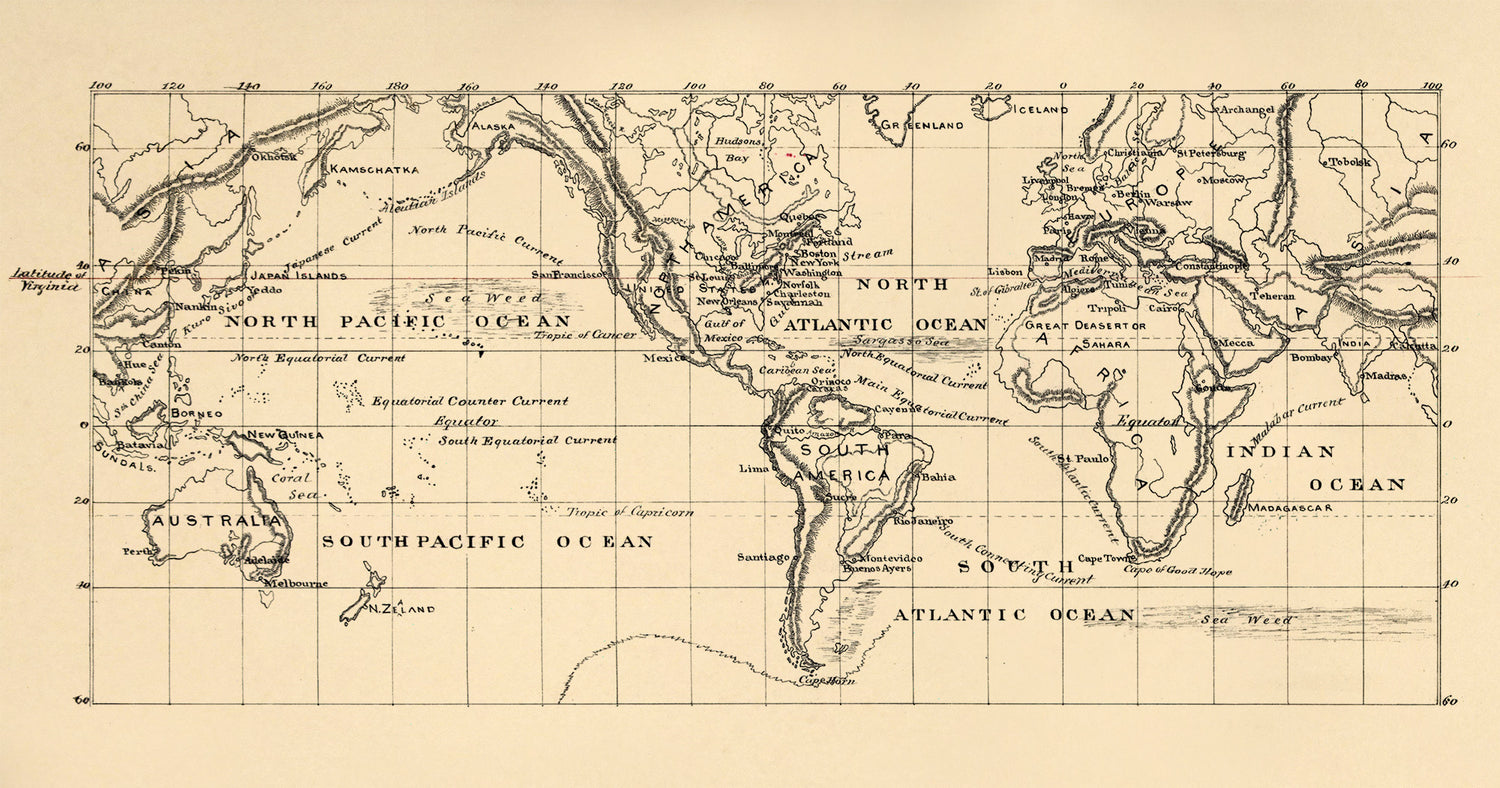 Map of the World On the Mercator Projection 1875 by Relic Map Company
