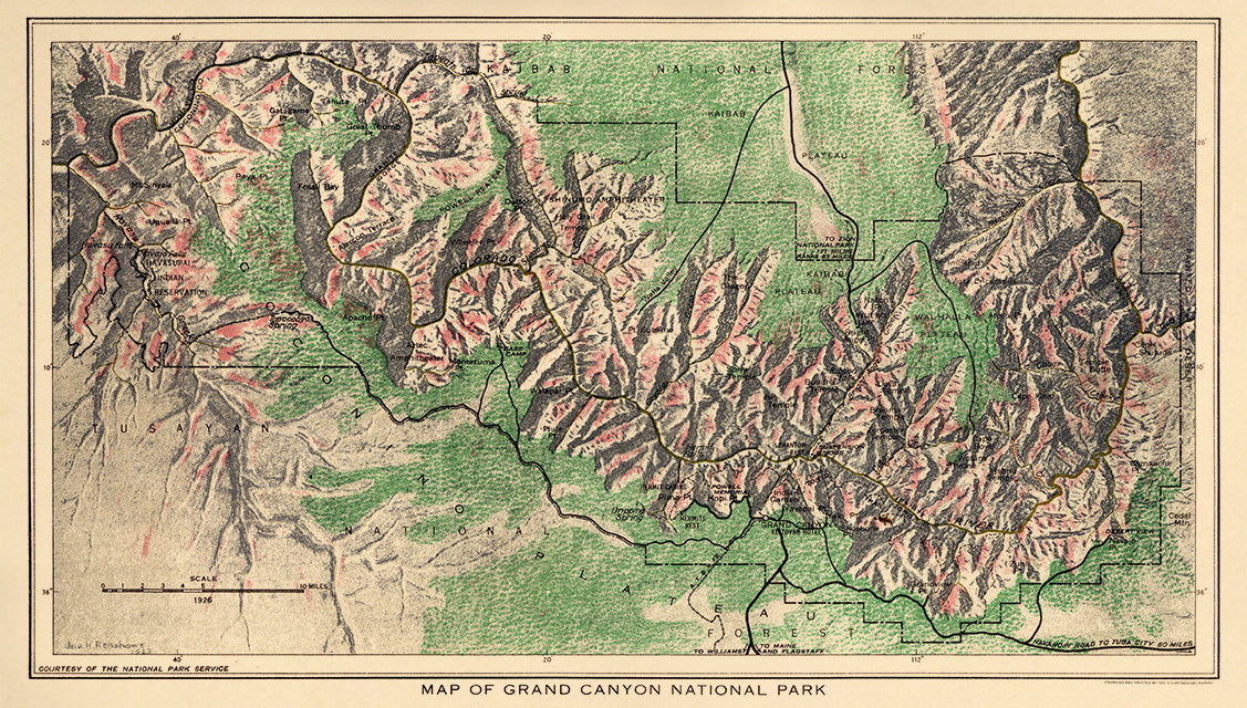 Map of Grand Canyon National Park 1926 by Relic Map Company