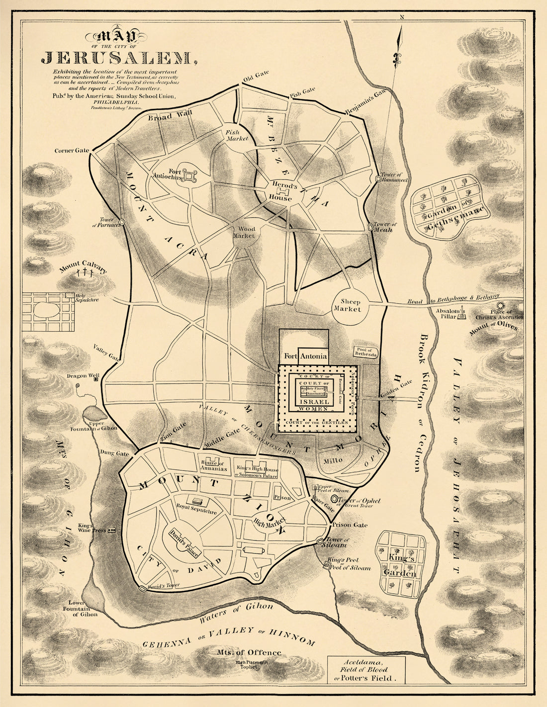 Map of the City of Jerusalem : Exhibiting the Location of the Most Important Places Mentioned In the New Testament, As Correctly As Can Be Ascertained 1800