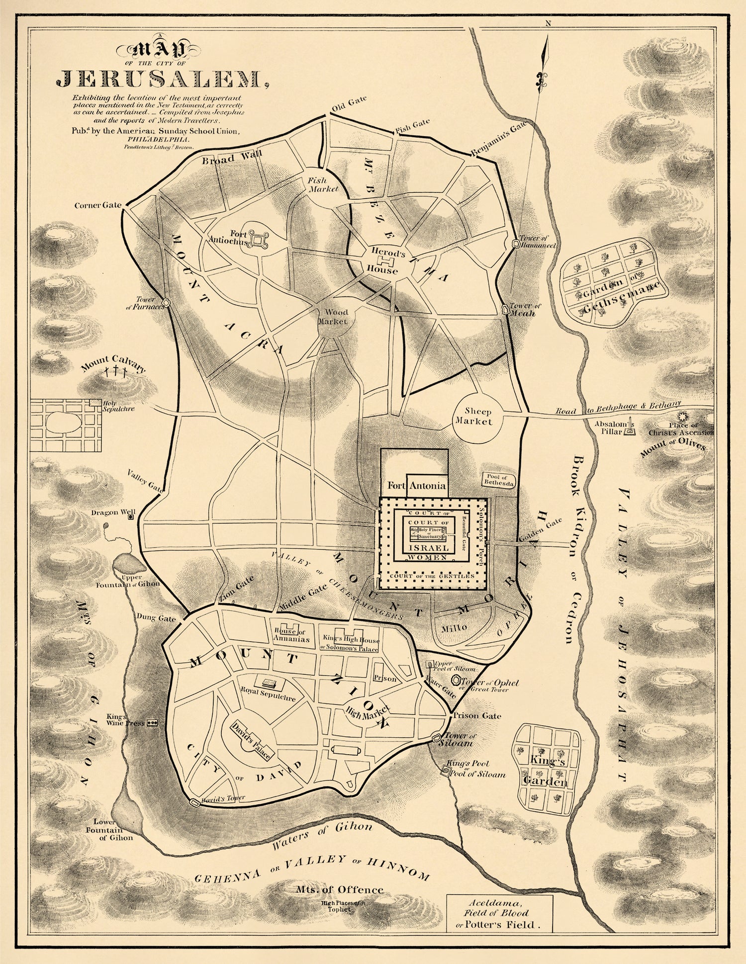 Map of the City of Jerusalem : Exhibiting the Location of the Most Important Places Mentioned In the New Testament, As Correctly As Can Be Ascertained 1800