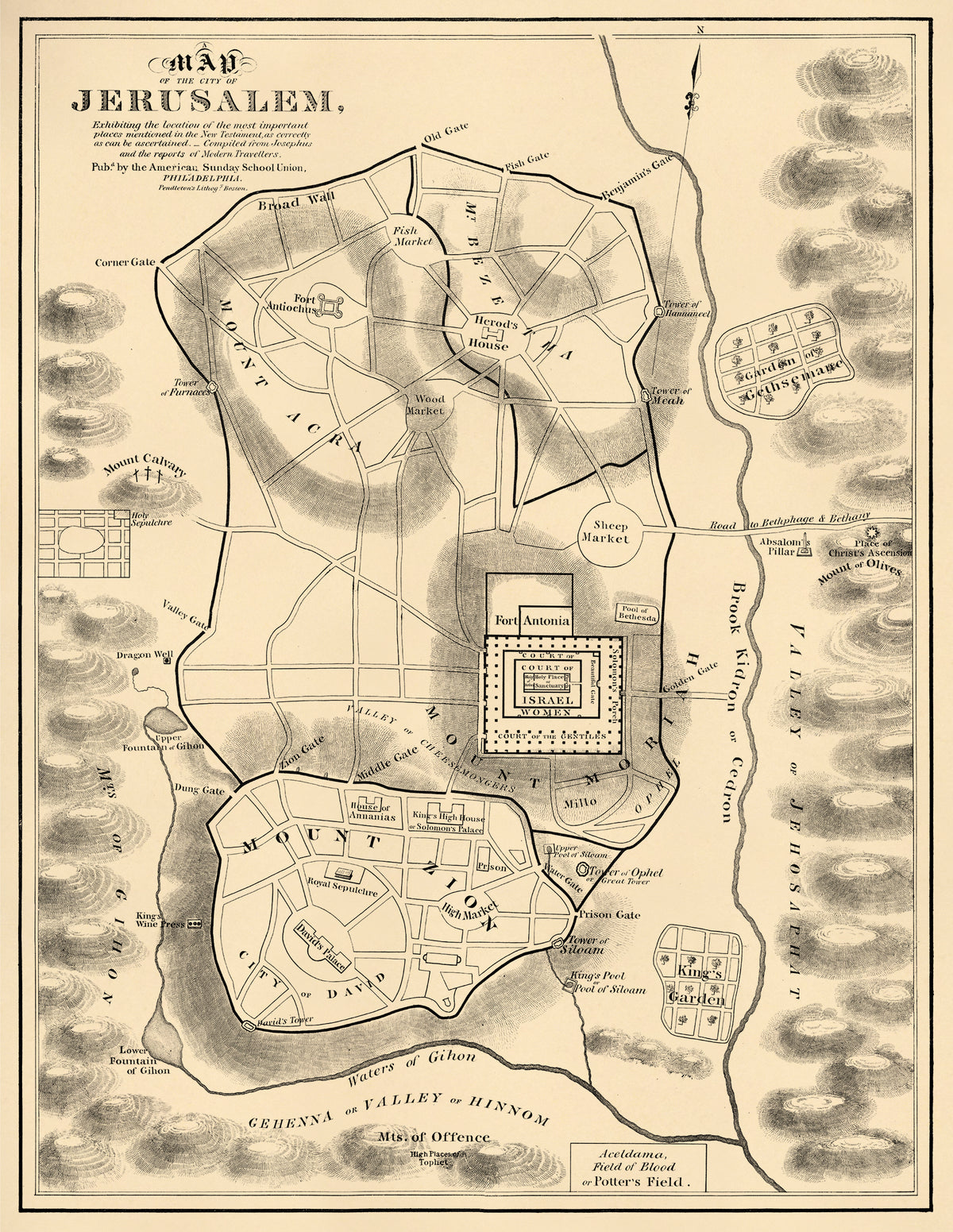 Map of the City of Jerusalem : Exhibiting the Location of the Most Important Places Mentioned In the New Testament, As Correctly As Can Be Ascertained 1800