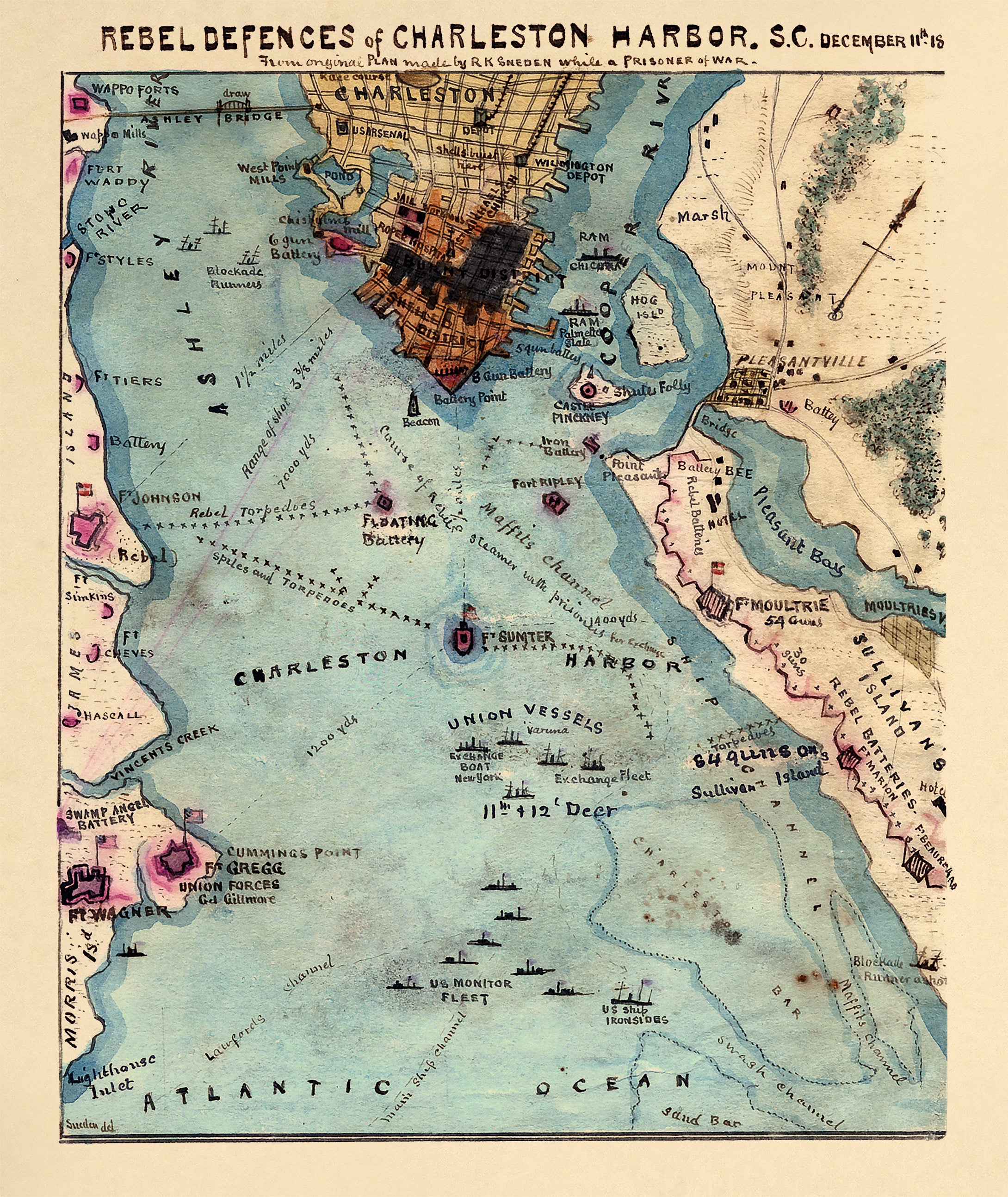 Rebel Defences sic of Charleston Harbor, S.C., December 11th, 1864 11-11 by Relic Map Company