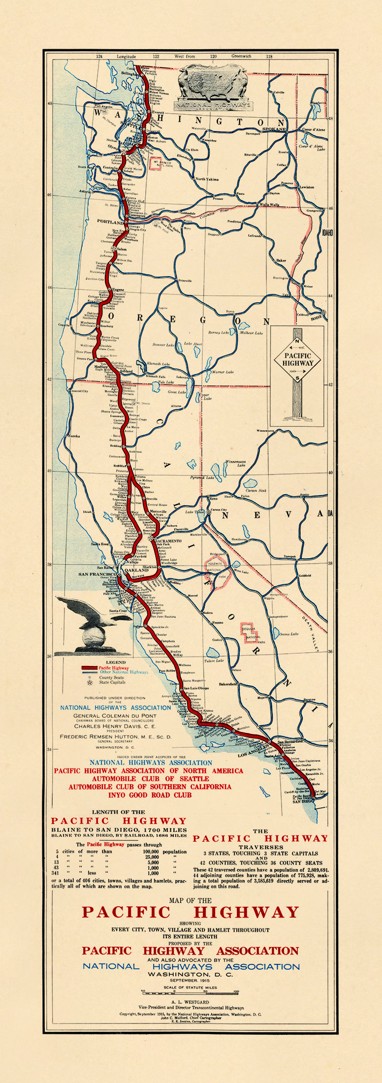 Map of the Pacific Highway. (Map of the Pacific Highway: Showing Every Town, Village and Hamlet Throughout Its Entire Length) 1915 by Relic Map Company