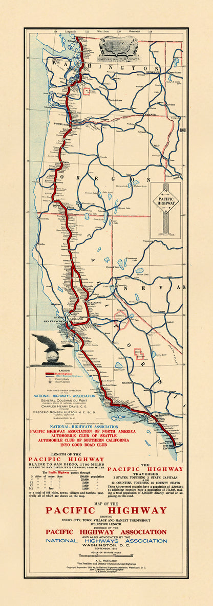 Map of the Pacific Highway. (Map of the Pacific Highway: Showing Every Town, Village and Hamlet Throughout Its Entire Length) 1915 by Relic Map Company