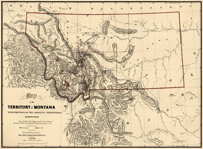 Map of the Territory of Montana With Portions of the Adjoining Territories : Showing the Gulch Or Placer Diggings Actually Worked and Districts Where Quartz (gold &amp; Silver) Lodges Have Been Discovered to January 1st 1865 by Relic Map Company