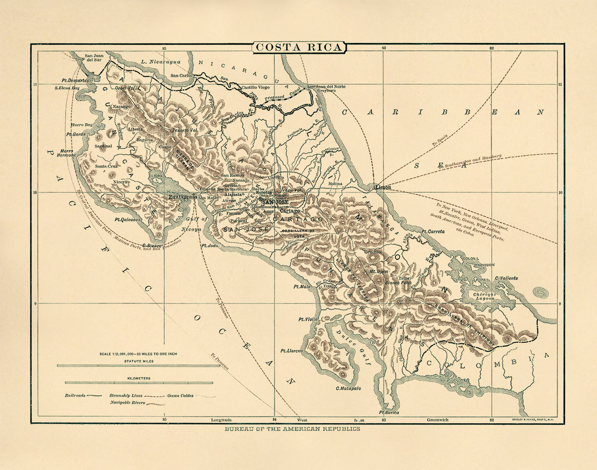 Costa Rica 1890 by Relic Map Company