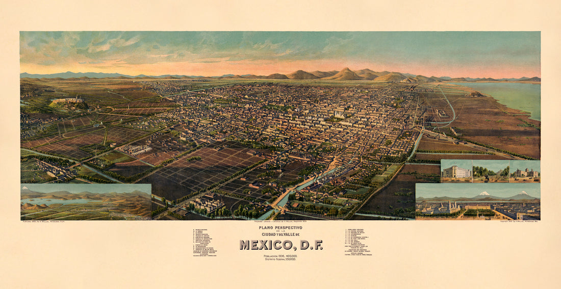 Plano Perspectivo De La Ciudad Y Del Valle De Mexico D.F 1906