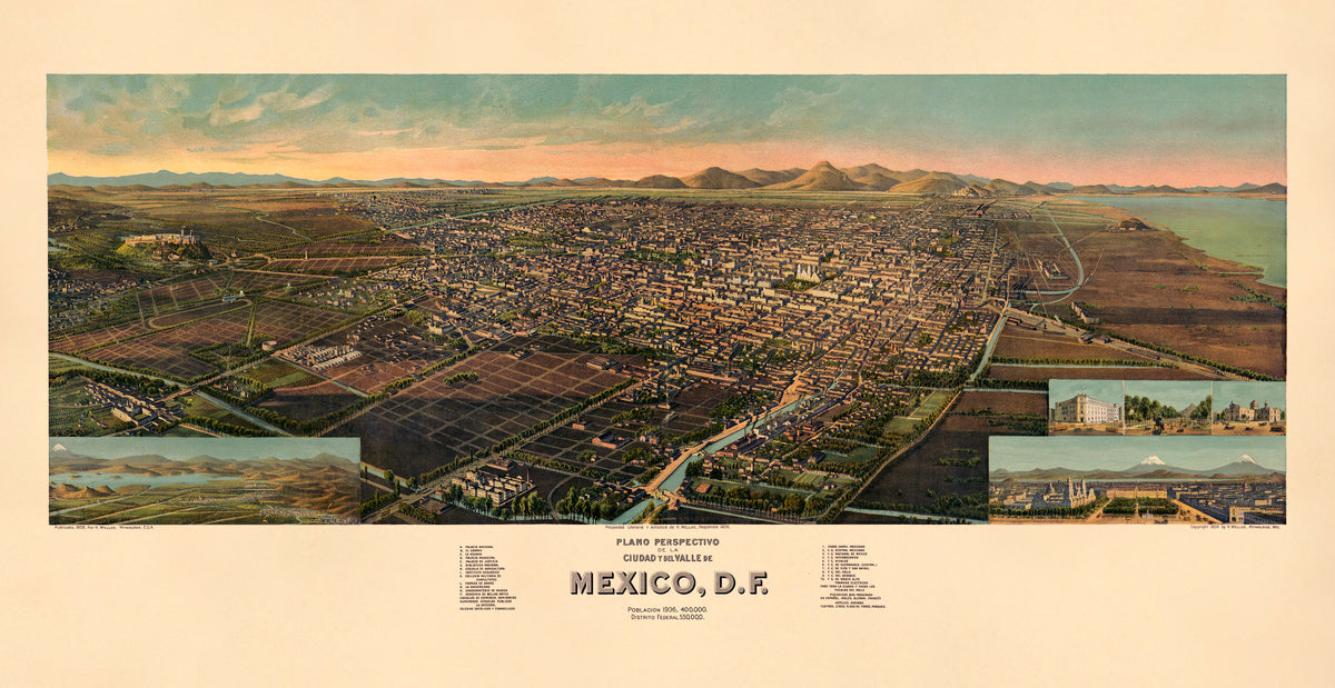 Plano Perspectivo De La Ciudad Y Del Valle De Mexico D.F 1906