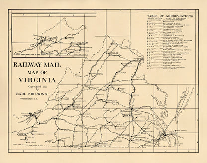 Railway Mail Map of Virginia 1910