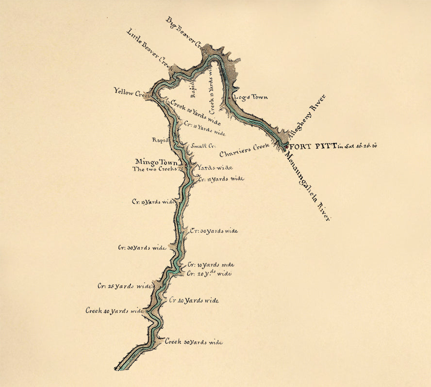 Map of the Ohio River from Fort Pitt 1776 by Relic Map Company