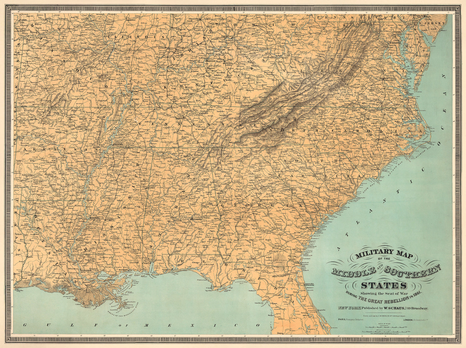 Military Map of the Middle and Southern States Showing the Seat of War During the Great Rebellion In 1861 in 1860 by Relic Map Company