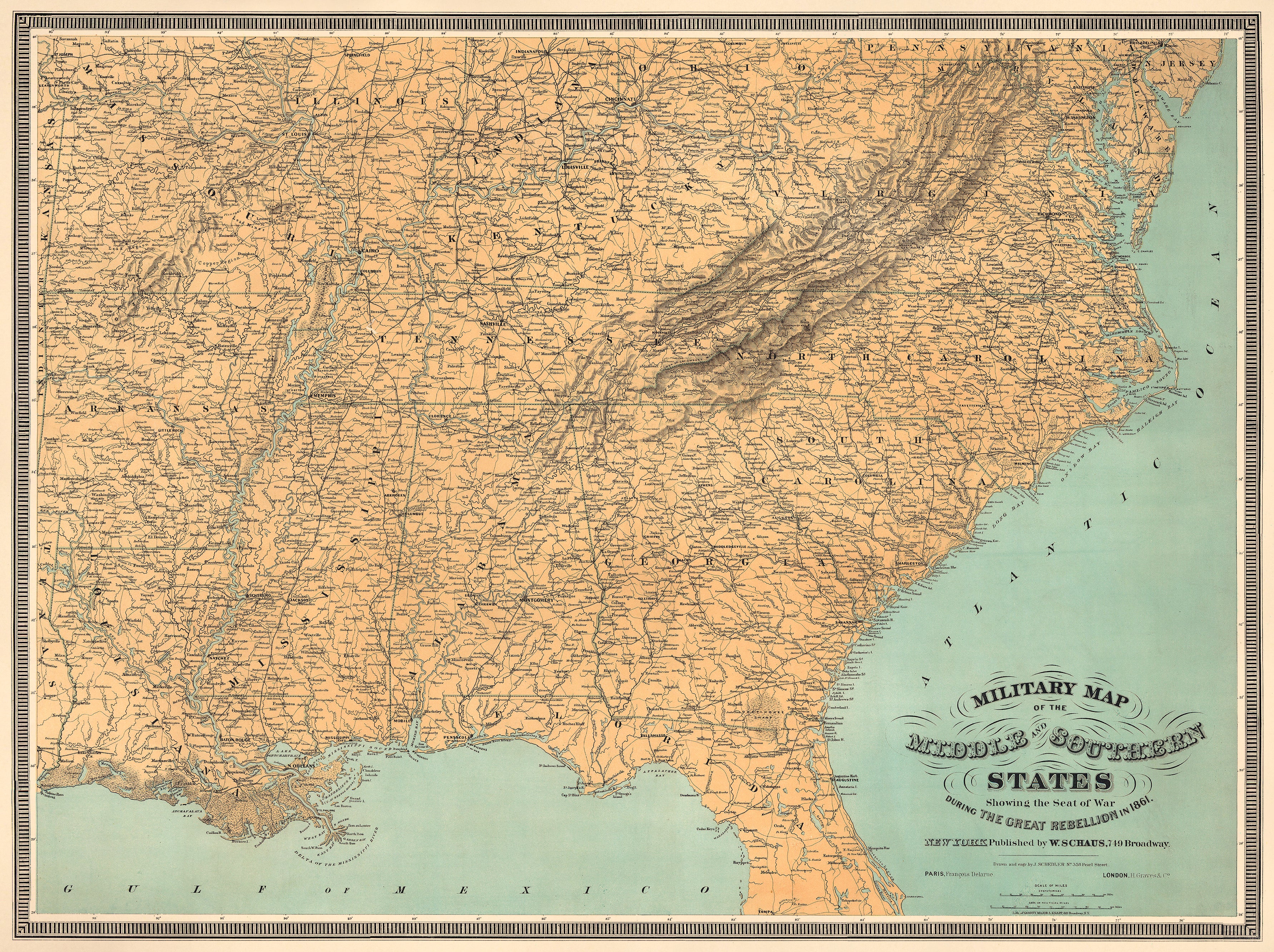 Military Map of the Middle and Southern States Showing the Seat of War During the Great Rebellion In 1861 in 1860 by Relic Map Company