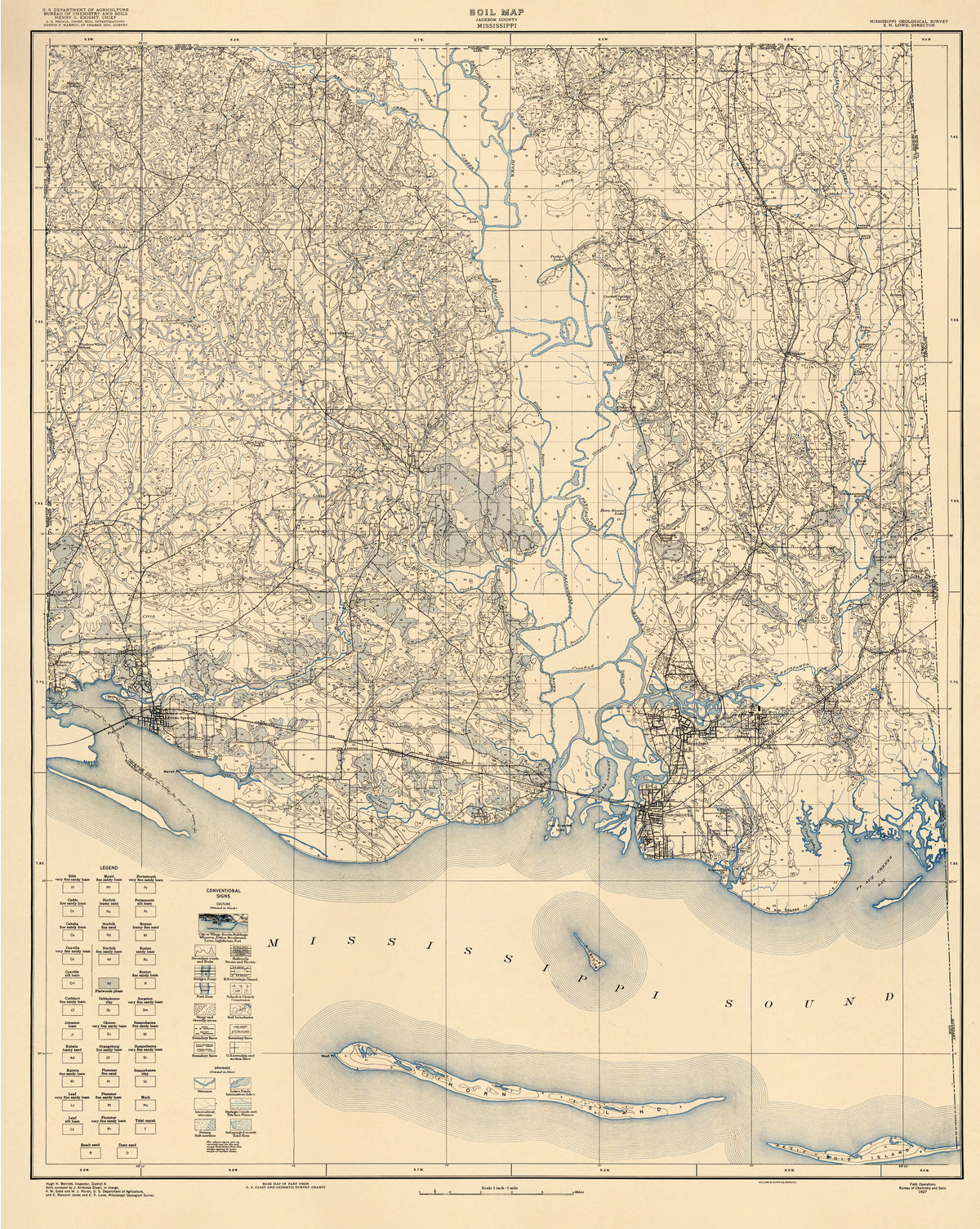 Soil Map Jackson County, Mississippi (Jackson County, Mississippi Soil Map, Soil Map Jackson Co. Miss) 1927