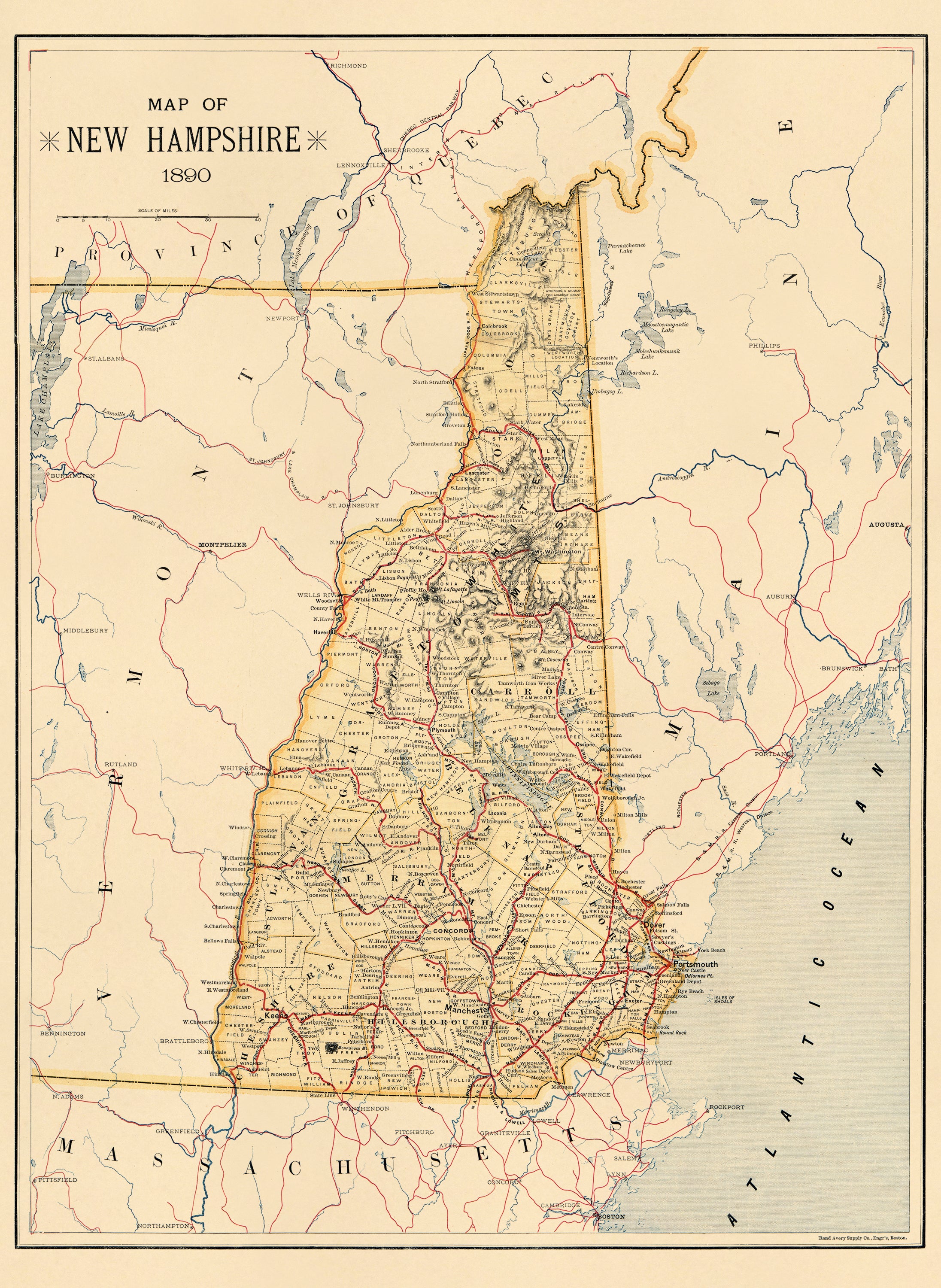 Map of New Hampshire, 1890
