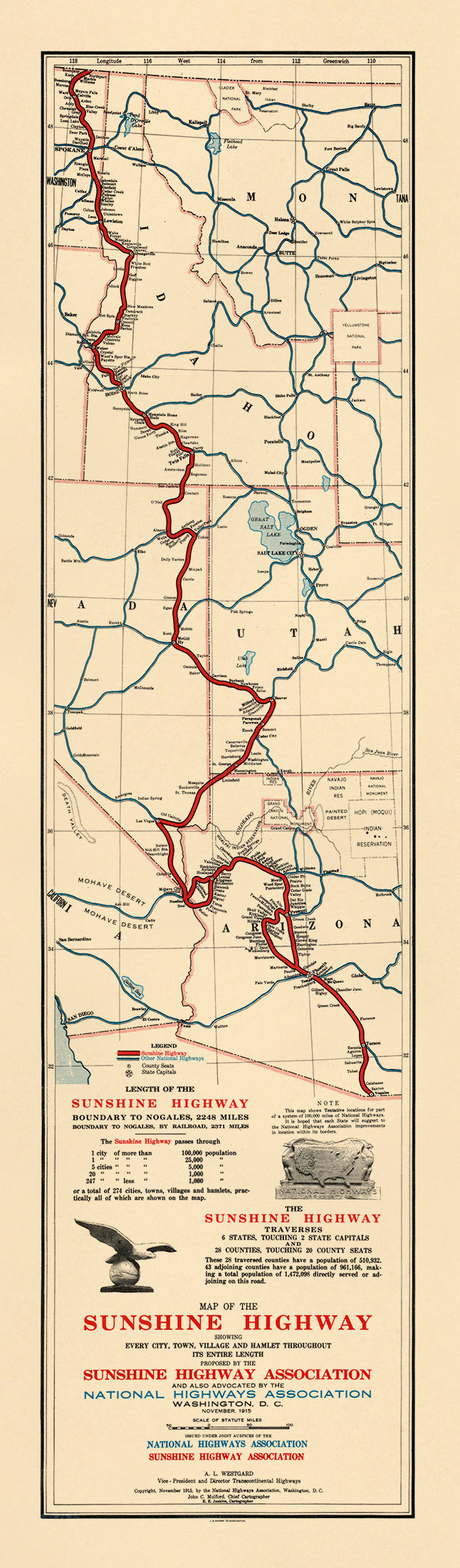 Map of the Sunshine Highway. (Map of the Sunshine Highway: Showing Every City, Town, Village and Hamlet Throughout Its Entire Length) 1915 by Relic Map Company