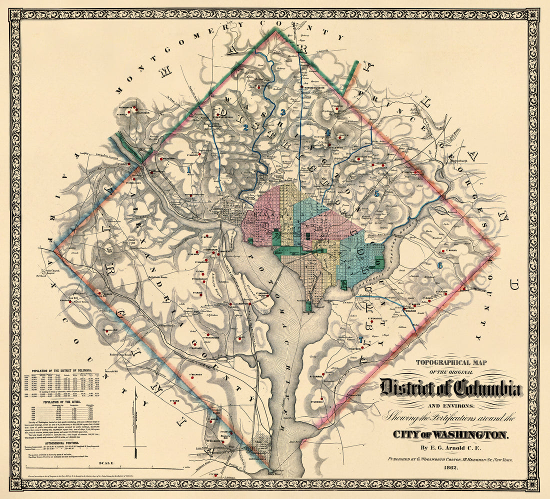 Topographical Map of the Original District of Columbia and Environs Showing the Fortifications Around the City of Washington 1862