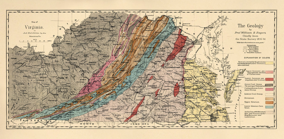 Map of Virginia in 1874 by Relic Map Company
