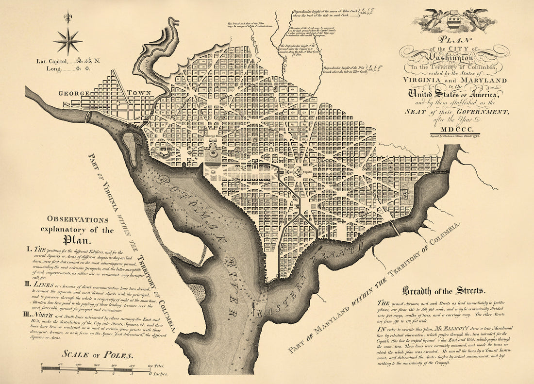 Plan of the City of Washington In the Territory of Columbia : Ceded by the States of Virginia and Maryland to the United States of America, and by Them Established As the Seat of Their Government, After the Year MDCCC 1792 by Relic Map Company