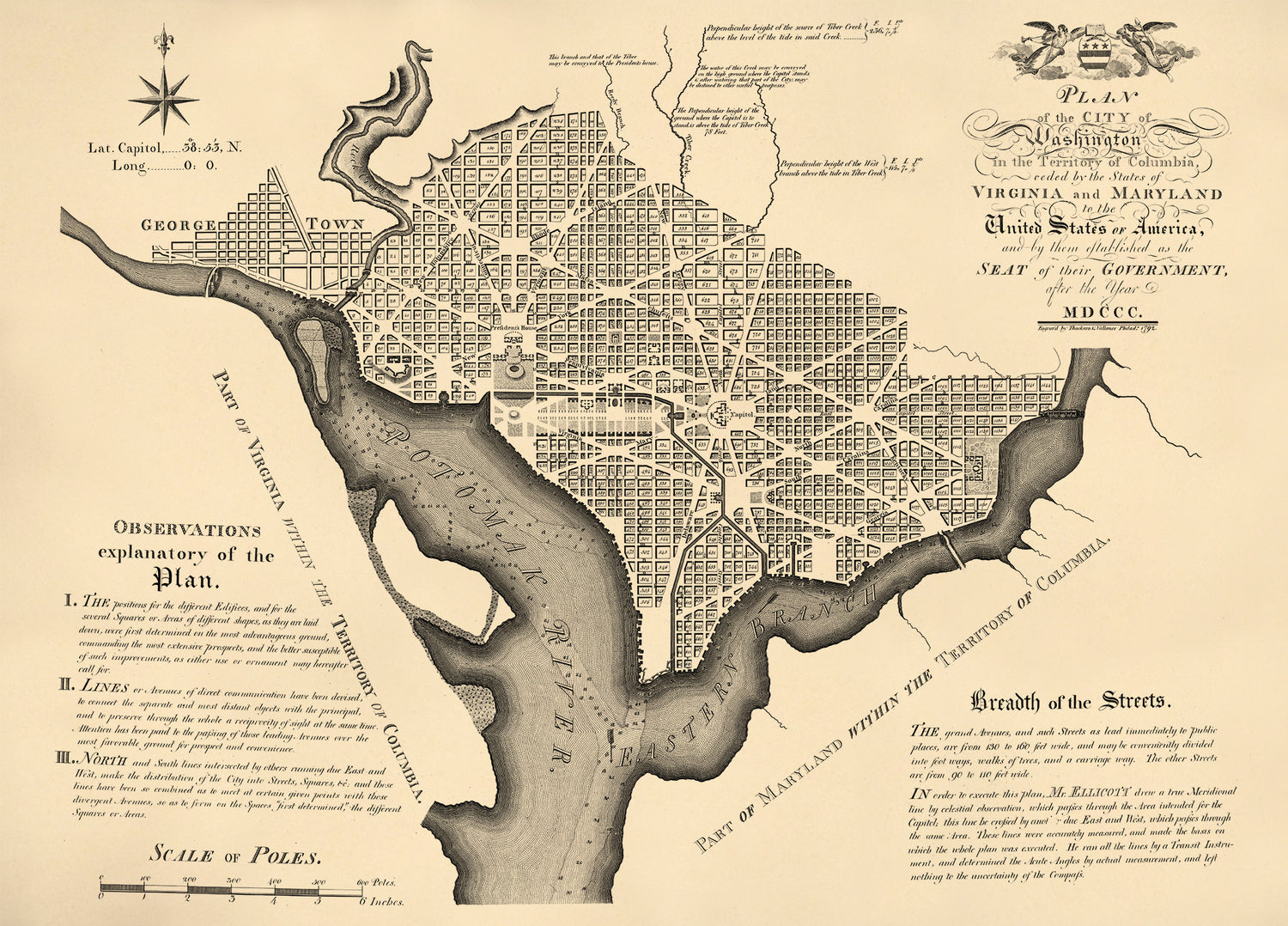 Plan of the City of Washington In the Territory of Columbia : Ceded by the States of Virginia and Maryland to the United States of America, and by Them Established As the Seat of Their Government, After the Year MDCCC 1792 by Relic Map Company