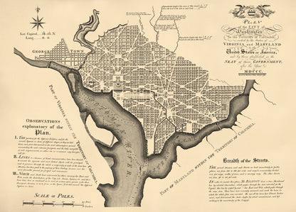Plan of the City of Washington In the Territory of Columbia : Ceded by the States of Virginia and Maryland to the United States of America, and by Them Established As the Seat of Their Government, After the Year MDCCC 1792 by Relic Map Company