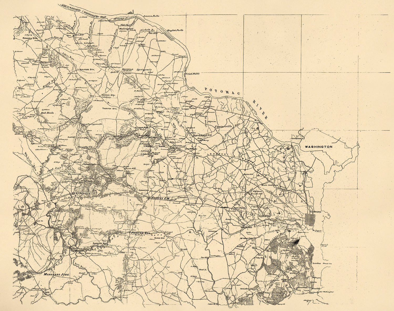 Map of Fairfax and Alexandria Counties, Virginia, and Parts of Adjoining Counties 1864