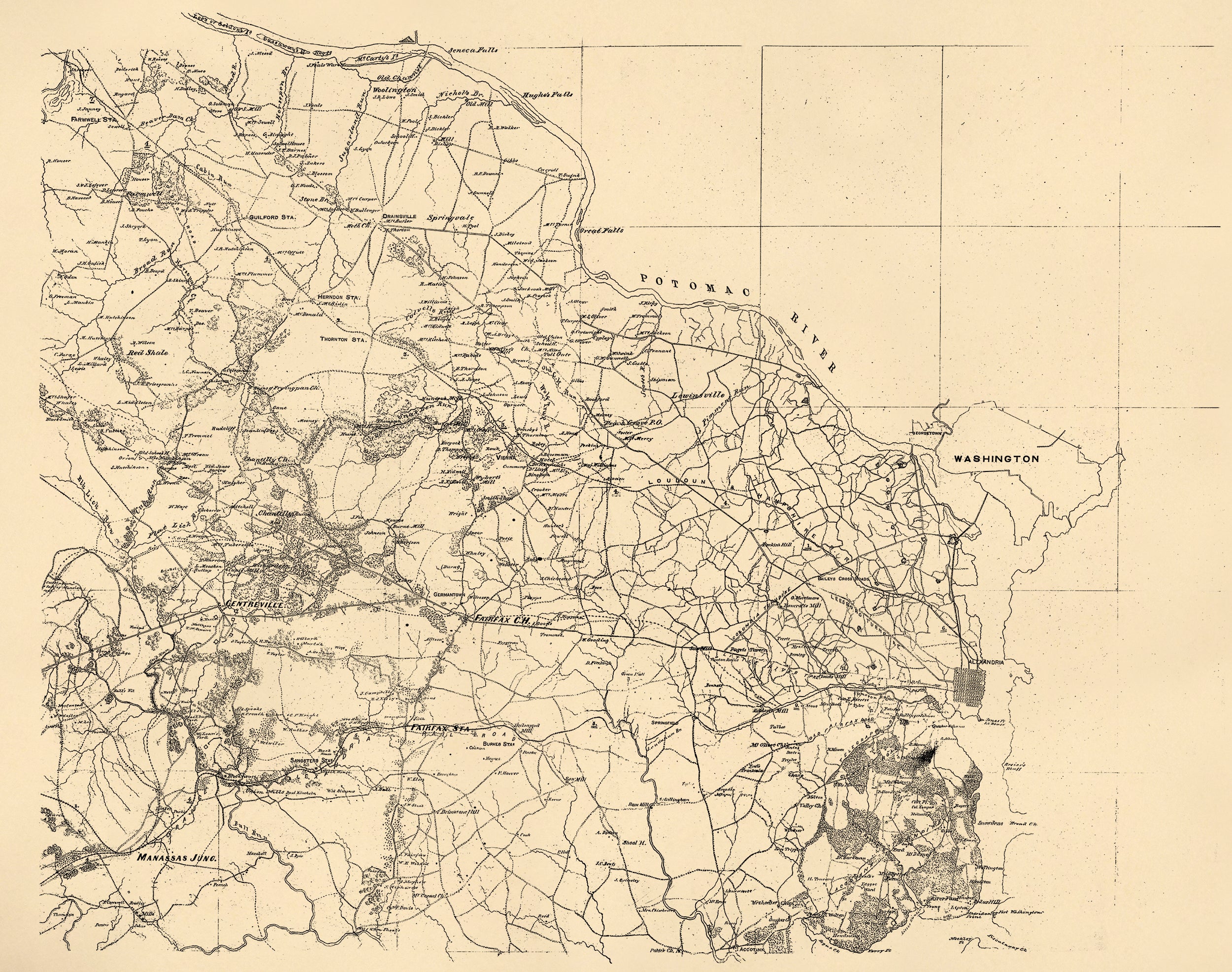 Map of Fairfax and Alexandria Counties, Virginia, and Parts of Adjoining Counties 1864