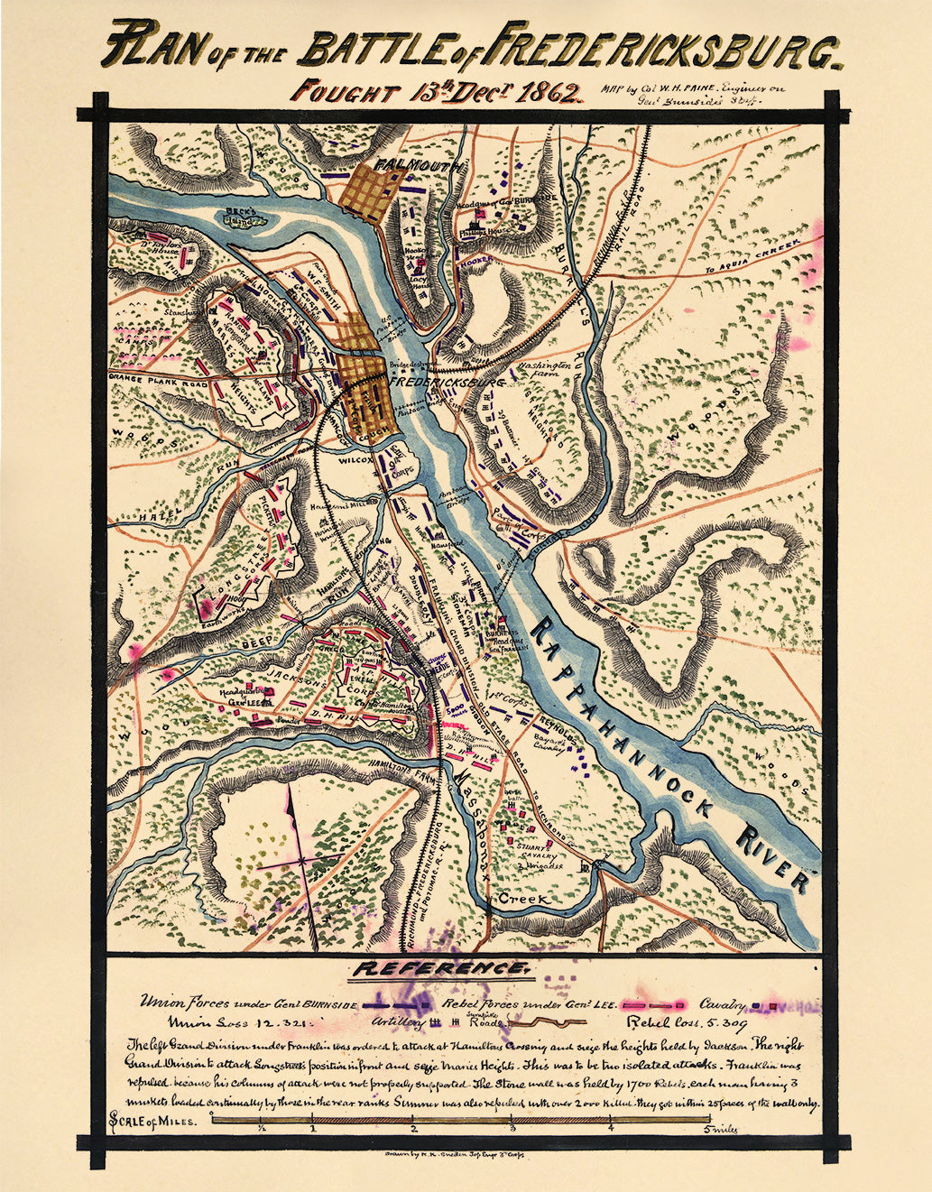 Plan of the Battle of Fredericksburg. Fought 13th Decr. 1862 12-13