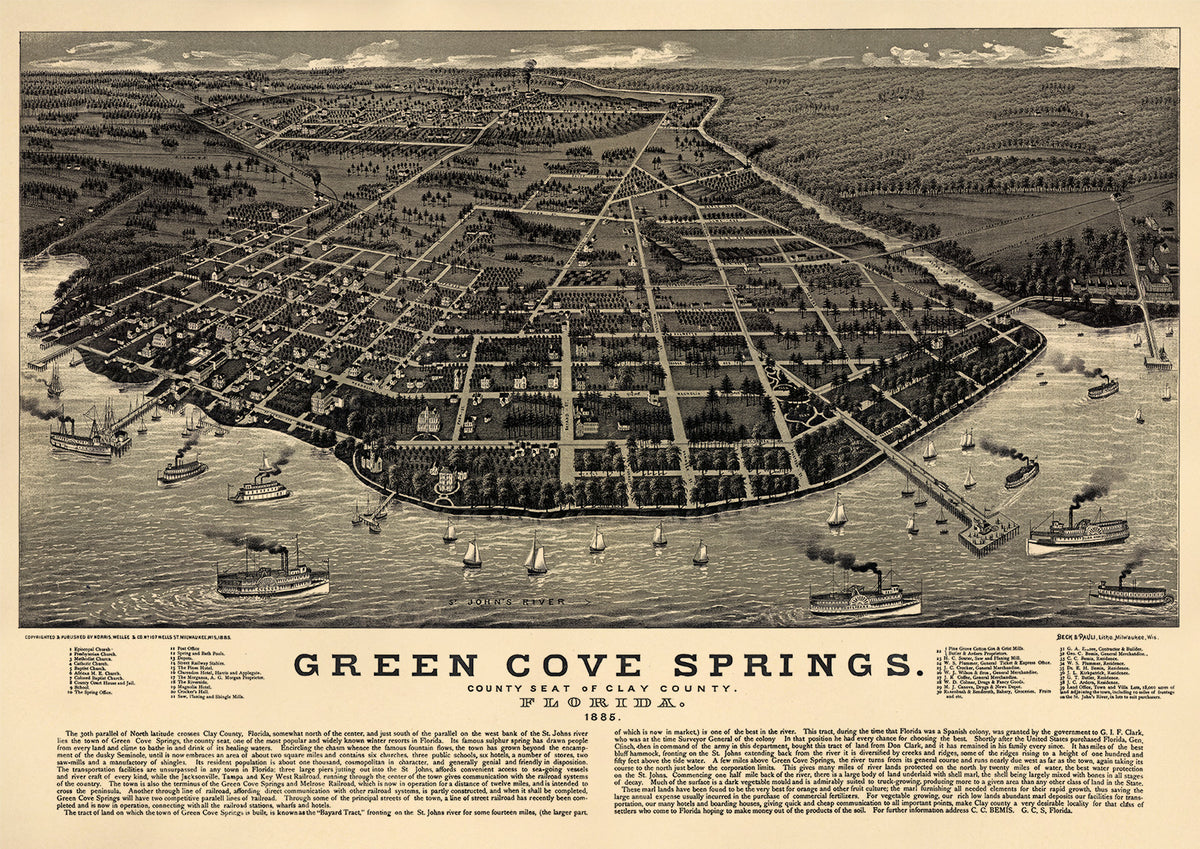 Green Cove Springs, County Seat of Clay County, Florida. 1885 by Relic Map Company