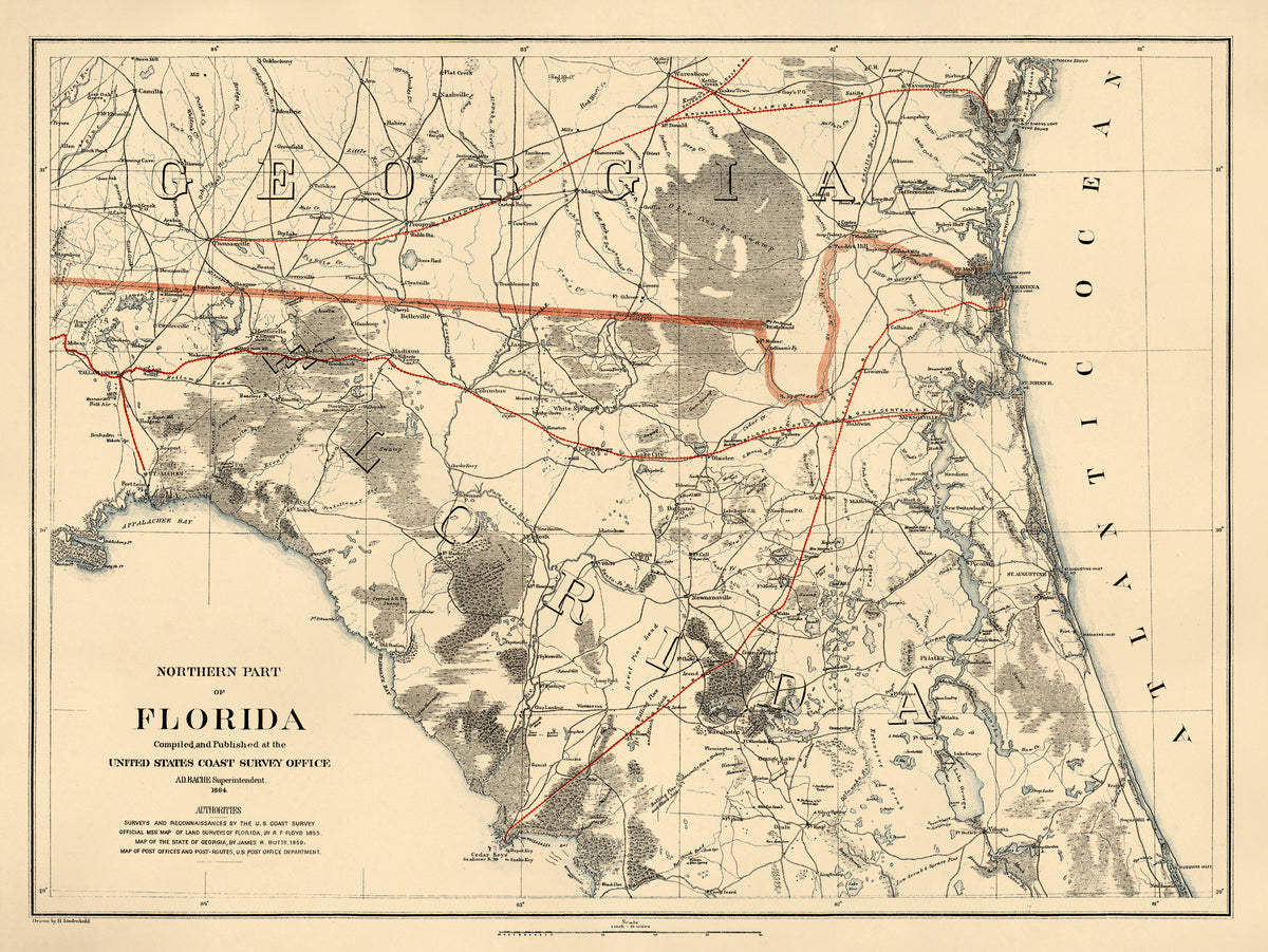 Northern Part of Florida 1864 by Relic Map Company