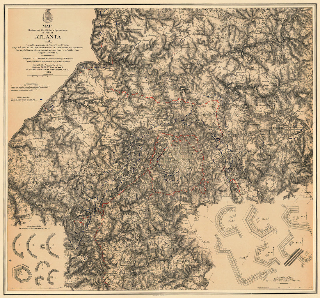 Map Illustrating the Military Operations In Front of Atlanta, Georgia From the Passage of Peach Tree Creek, July 19th 1864, to the Commencement of the Movement Upon the Enemy&