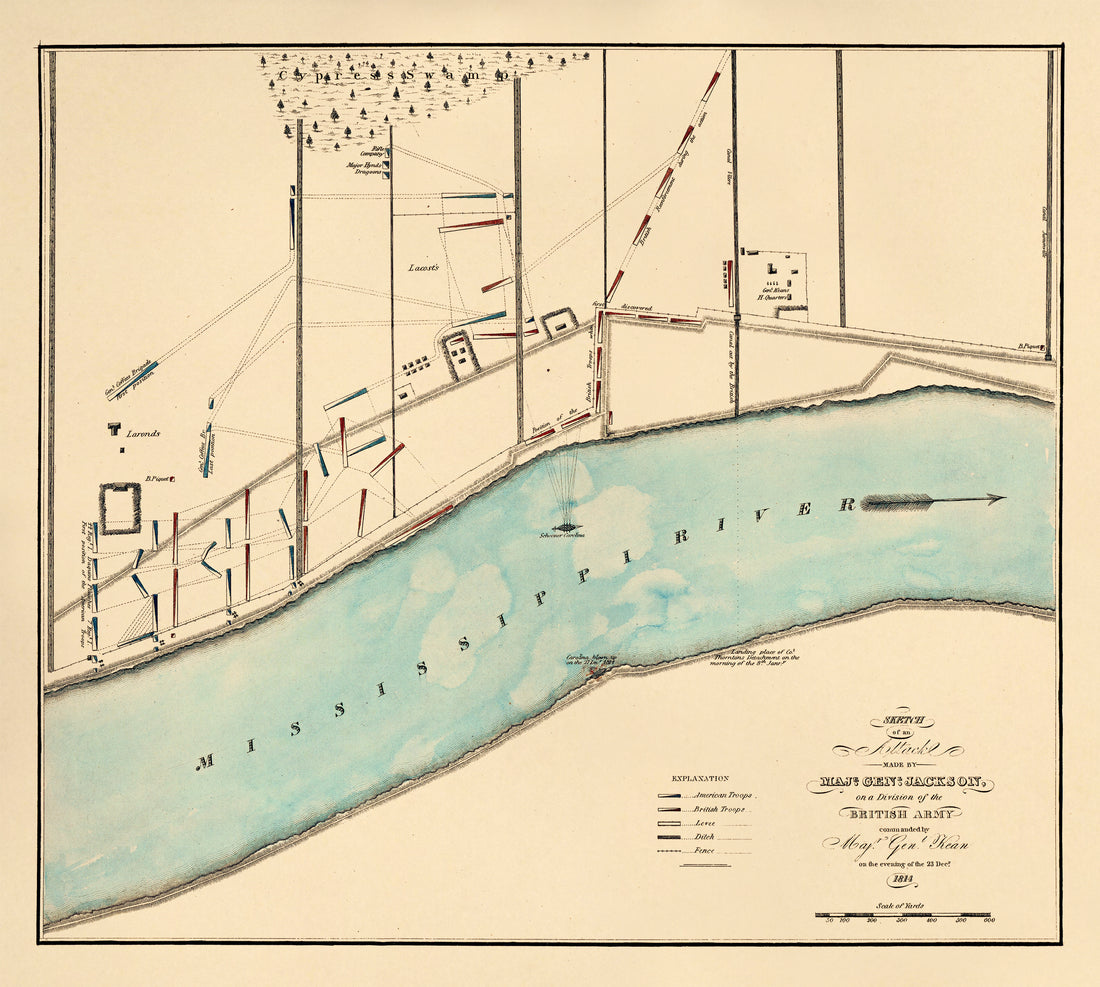 Sketch of an Attack Made by Majr. Genl. Jackson On a Division of the British Army Commanded by Majr. Genl. Kean On the Evening of the 23 Decr. 1814