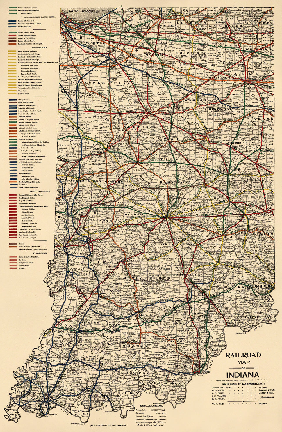 Railroad Map of Indiana in 1896
