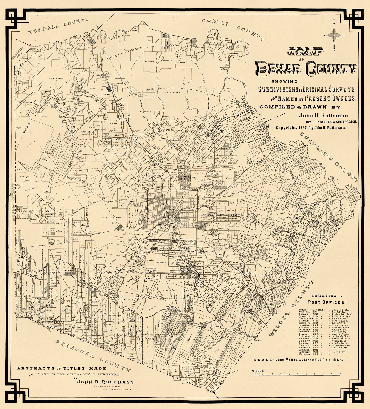 Map of Bexar County : Showing Subdivisions of Original Surveys and Names of Present Owners 1897