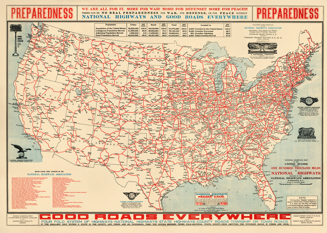 National Highways Map of the United States Showing One Hundred Thousand Miles of National Highways: Proposed by the National Highways Association in 1915
