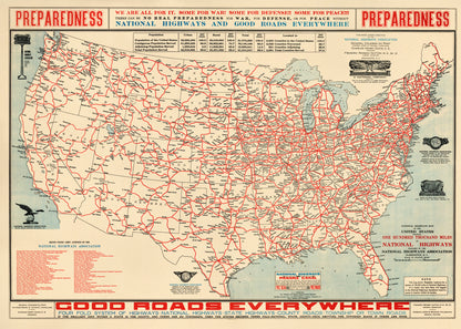 National Highways Map of the United States Showing One Hundred Thousand Miles of National Highways: Proposed by the National Highways Association in 1915