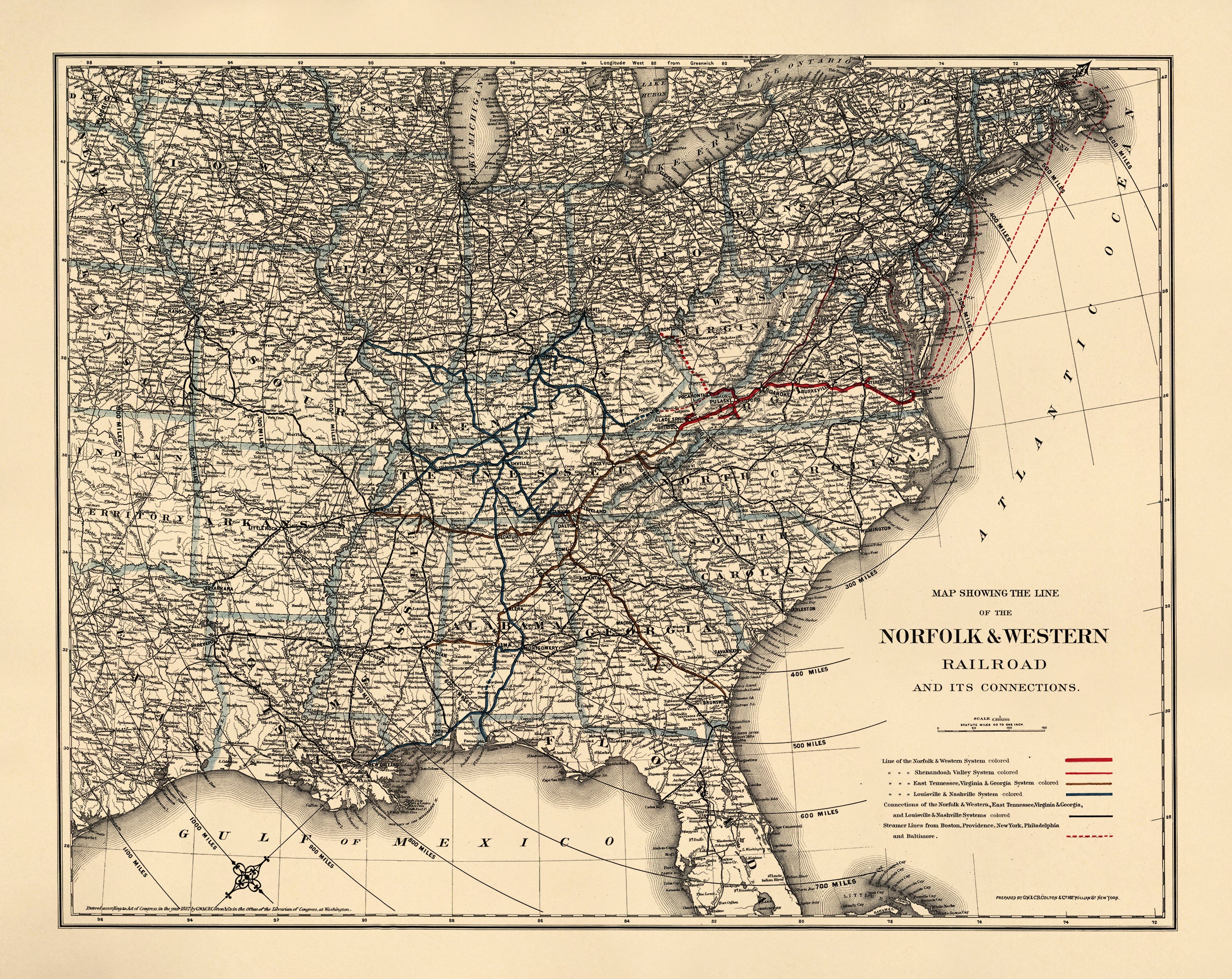 Map Showing the Norfolk &amp; Western Railroad and Its Connections 1887