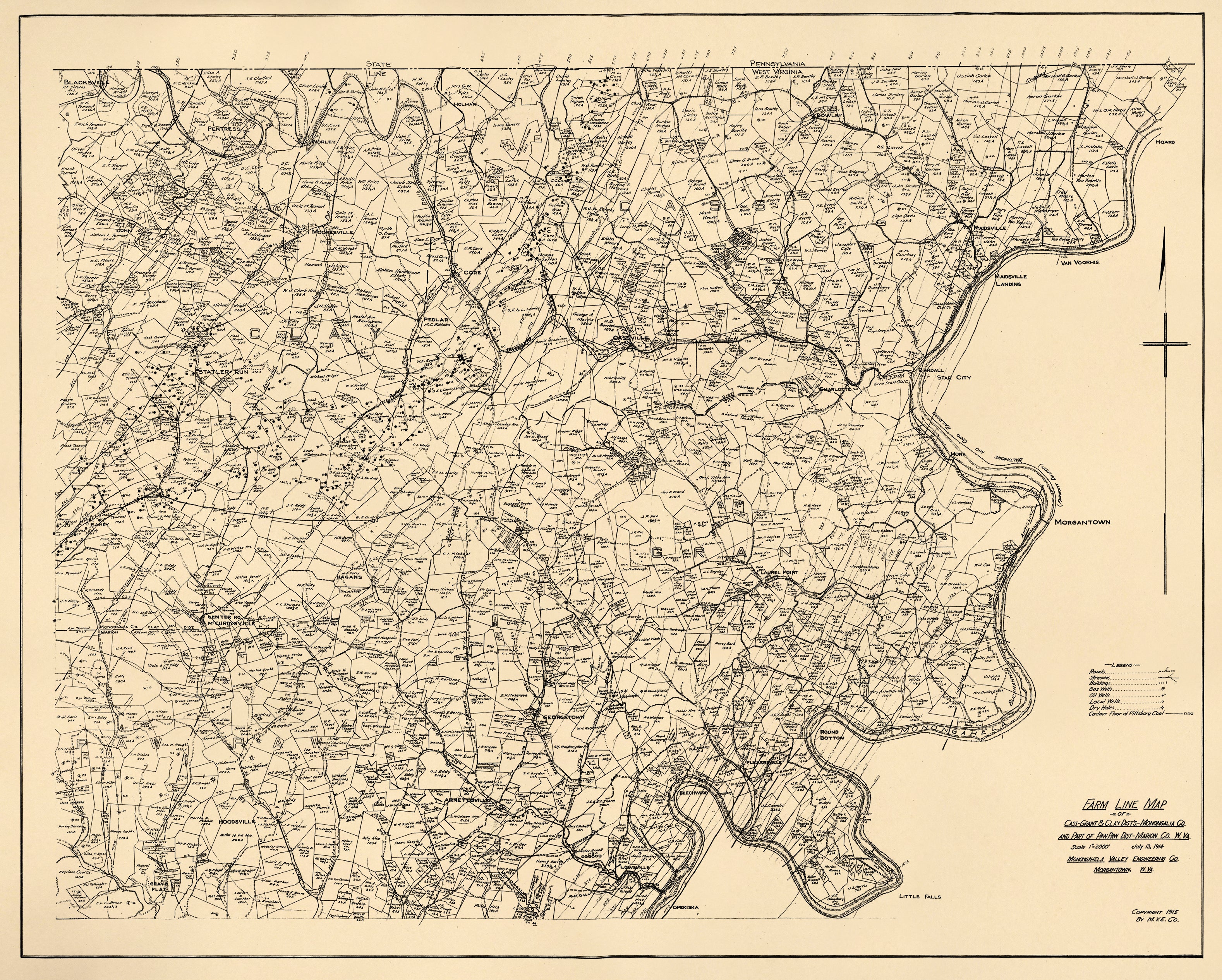 Old Map of Monongalia County, West Virginia [1915] Farm Line Map of ...