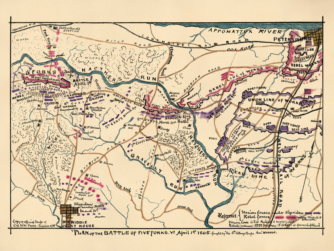 Plan of the Battle of Five Forks, Va., April 1st 1865 : Fought by 5th Army Corps Genl Warren 04-01