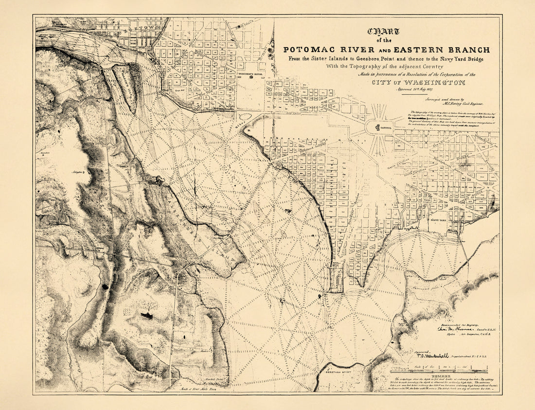 Chart of the Potomac River and Eastern Branch from the Sister Islands to Geesboro Point and Thence to the Navy Yard Bridge : With the Topography of the Adjacent Country : Made In Pursuance of a Resolution of the Corporation of the City of Washington, ...