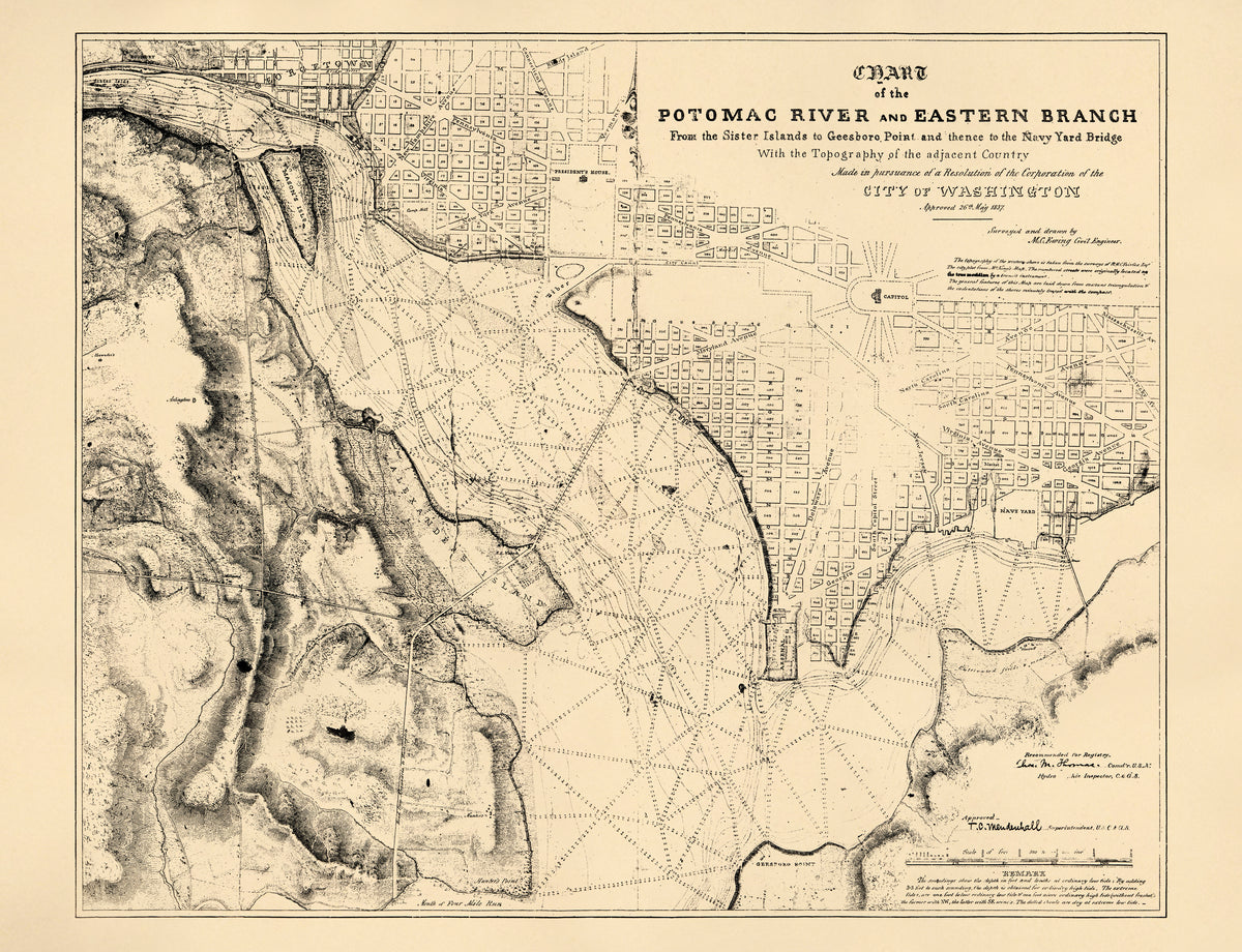Chart of the Potomac River and Eastern Branch from the Sister Islands to Geesboro Point and Thence to the Navy Yard Bridge : With the Topography of the Adjacent Country : Made In Pursuance of a Resolution of the Corporation of the City of Washington, ...