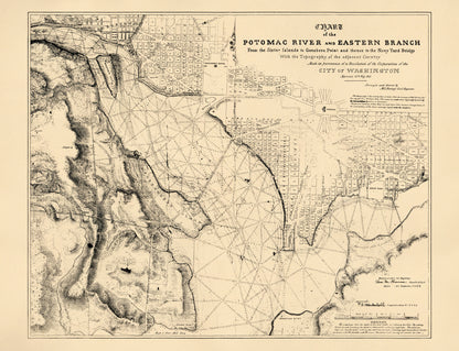 Chart of the Potomac River and Eastern Branch from the Sister Islands to Geesboro Point and Thence to the Navy Yard Bridge : With the Topography of the Adjacent Country : Made In Pursuance of a Resolution of the Corporation of the City of Washington, ...