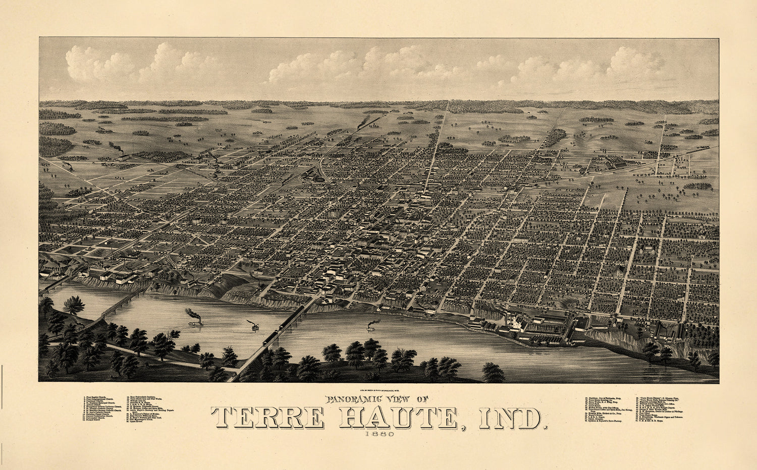 Panoramic View of Terre Haute, Indiana 1880