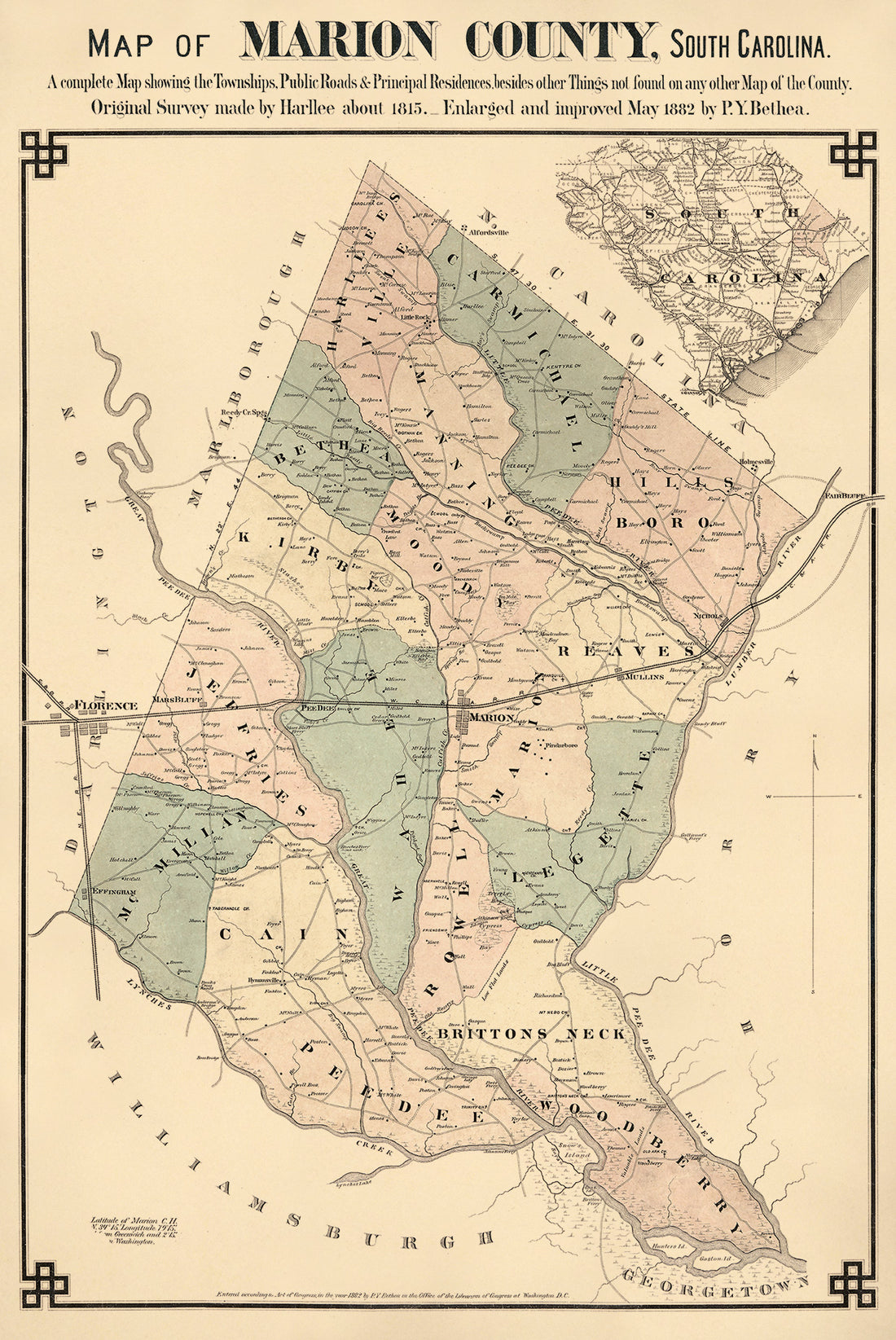 Map of Marion County, South Carolina : a Complete Map Showing the Townships, Public Roads &amp; Principle Residences, Besides Other Things Not Found On Any Other Map of the County (Marion County, South Carolina) 1882