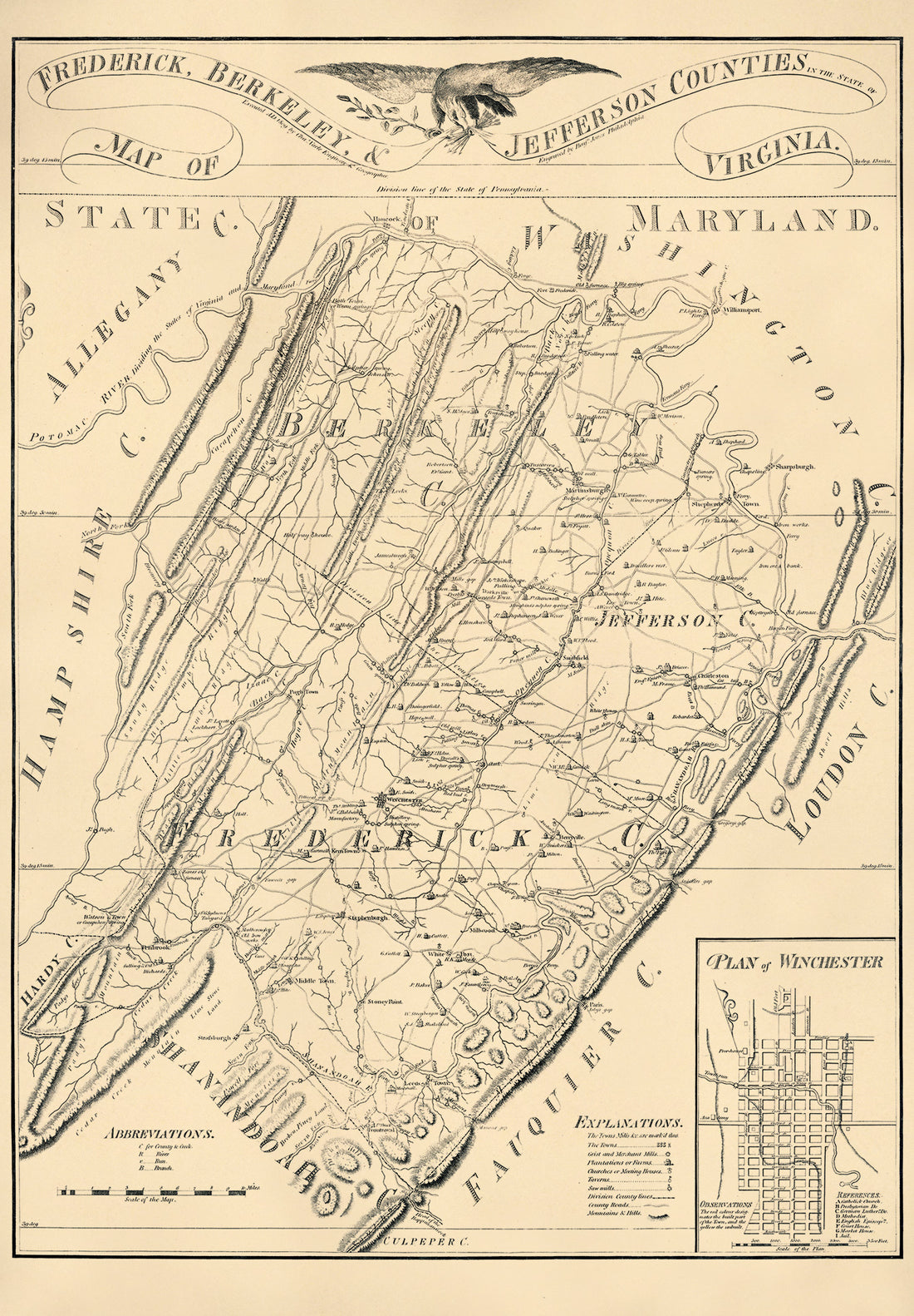 Map of Frederick, Berkeley, and Jefferson Counties In the State of Virginia in 1809