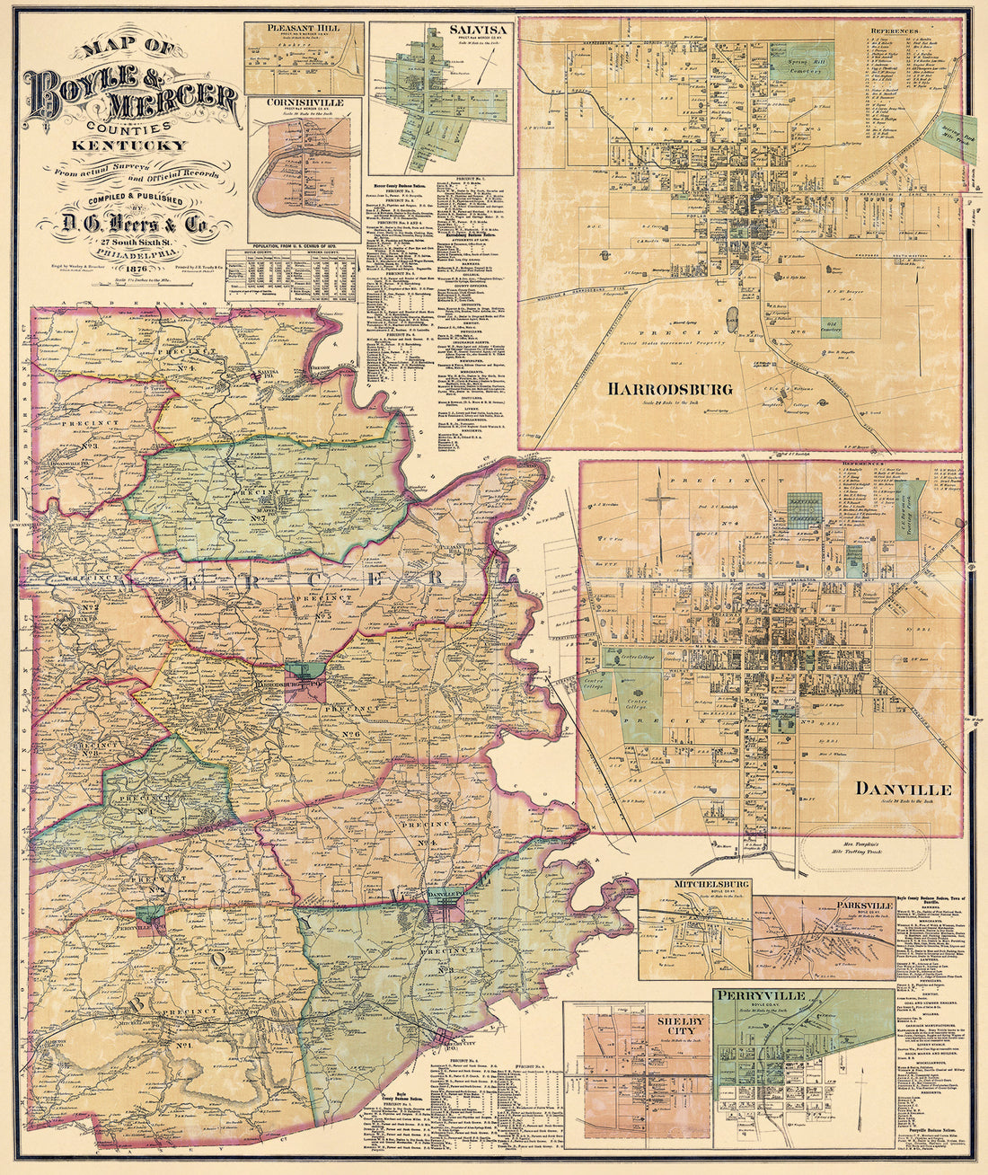 Map of Boyle &amp; Mercer Counties, Kentucky (Map of Boyle and Mercer Counties, Kentucky) 1876